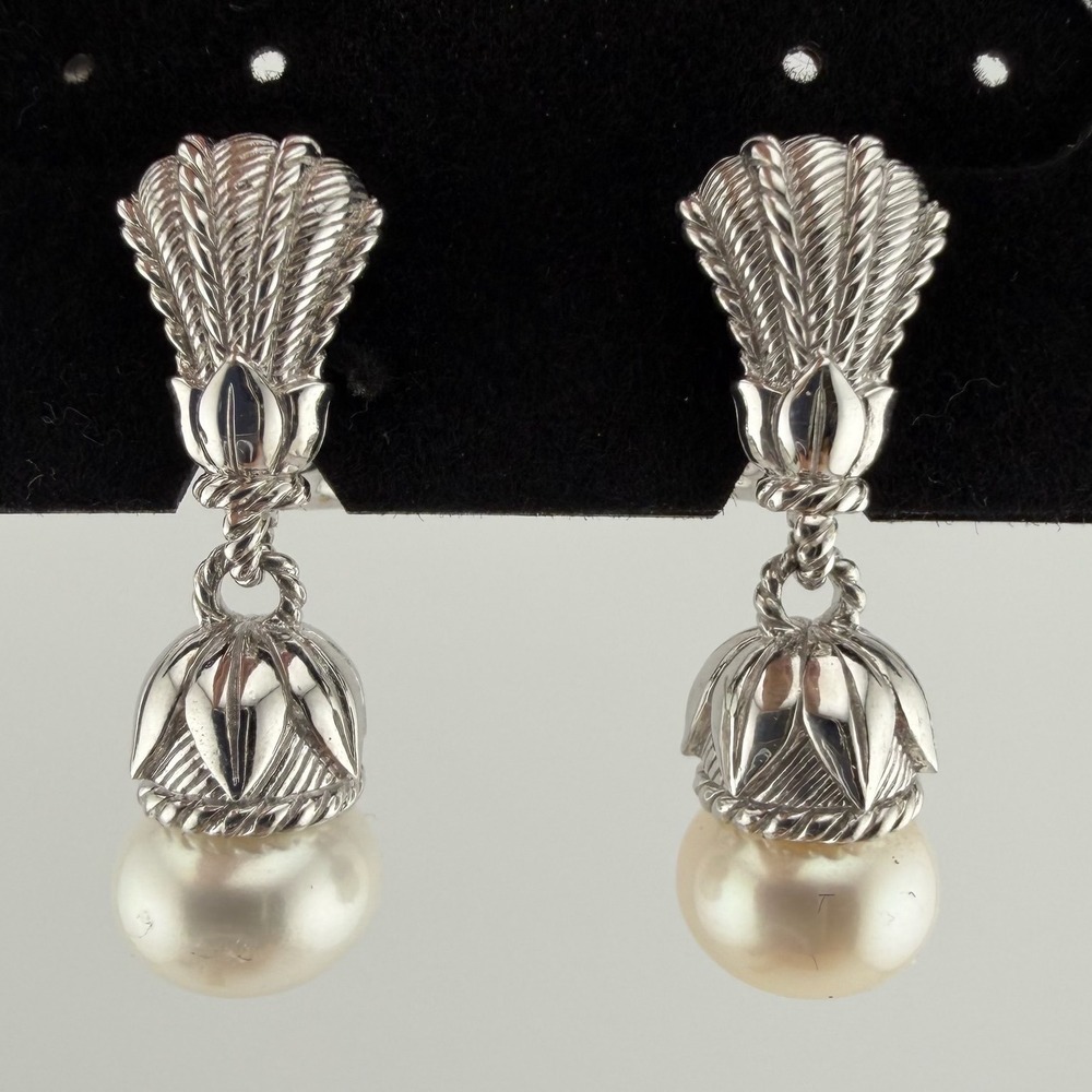 Judith Ripka Womens Sterling Silver Pearl Drop Earrings Omega Back Silver White